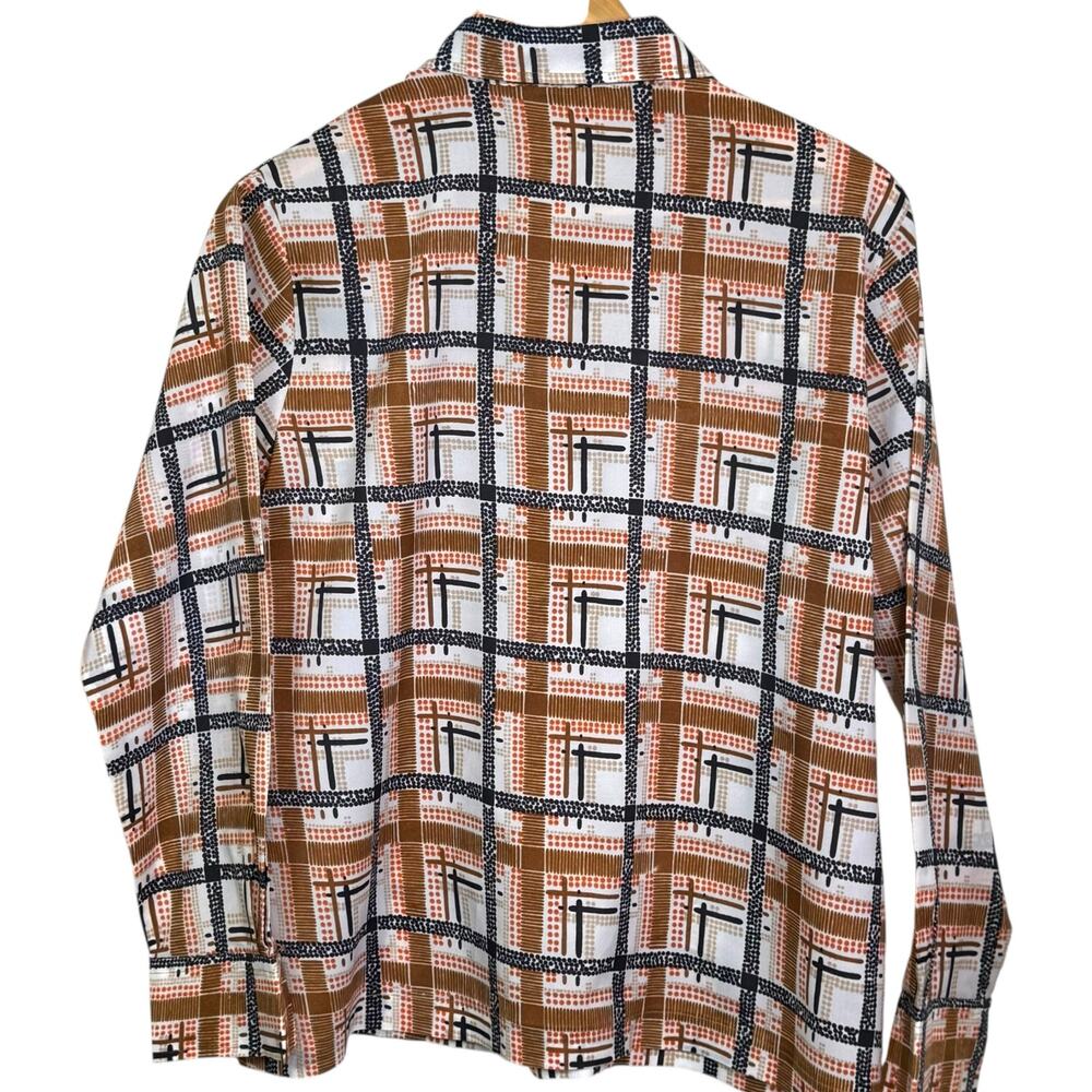 Vintage K-Mart 1970's Size 38 Geometric Print Polyester Dagger Collar Shirt - Picture 5 of 7